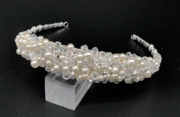 AR810 - Dream Pearl Cluster & Crystal Tiara (Available in 2 sizes) – Image 3