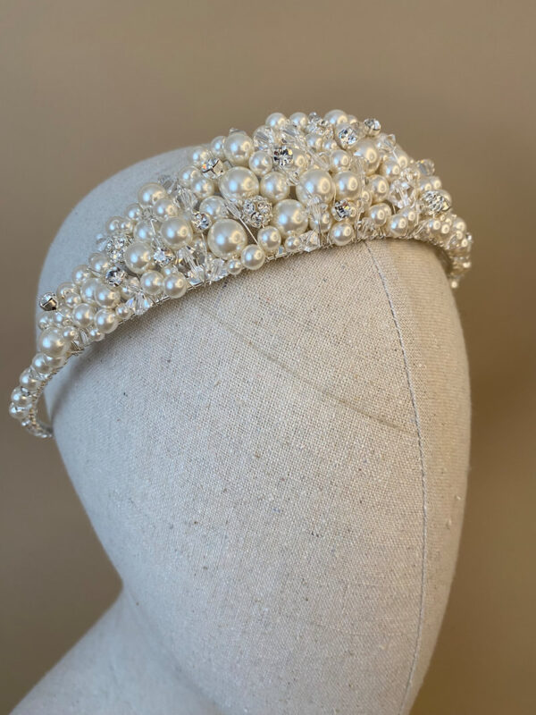 AR810 - Dream Pearl Cluster & Crystal Tiara (Available in 2 sizes) – Image 2